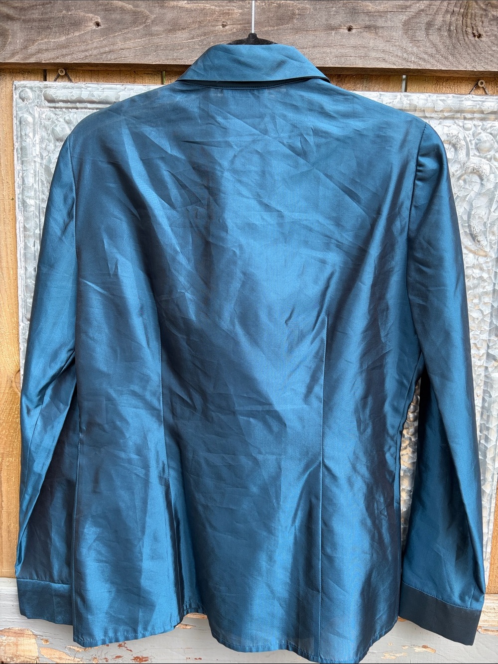 Oscar de la Renta Teal silk Button-Front Blouse NWT Ocean Blue 6 - Picture 13 of 14